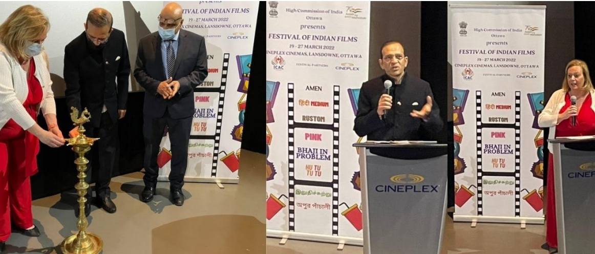  On 19 March 2022, High Commissioner Ajay Bisaria & Hon. Lisa MacLeod ,Ontario Minister of Heritage, Sport, Tourism and Culture Industries inaugurated a week long Festival of Indian Films in Ottawa.
